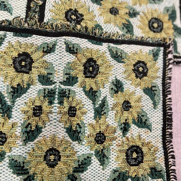 Set of 6 Vintage Sunflowers Woven Tapestry Placemats Green Yellow fringed - Picture 3 of 6